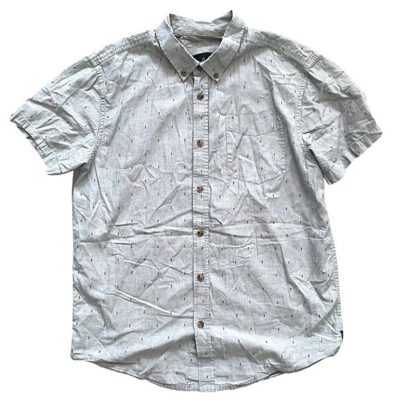 prAna Mens Organic Cotton Short Sleeve Button Shirt Size M Embroidered Gray Logo - Picture 1 of 11